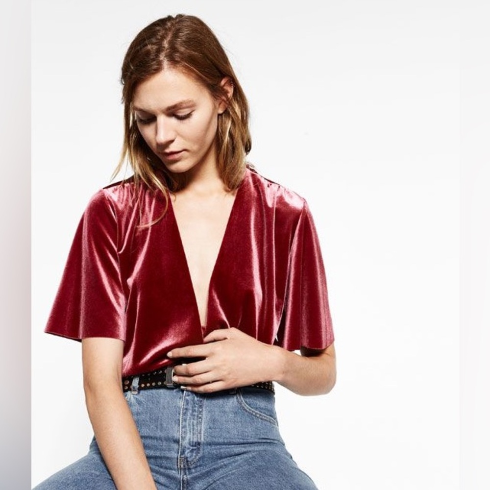 ZARA raspberry velvet bodysuit